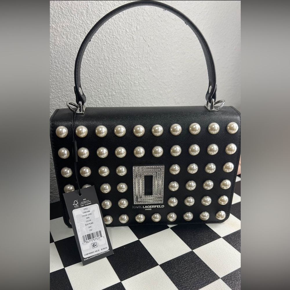 Karl Lagerfeld Black Crossbody Bag with Pearl Accents